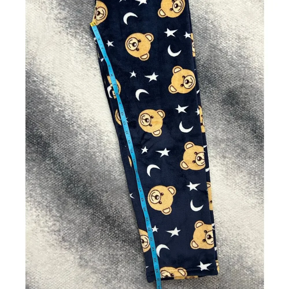 Fashion Navy Blue Plush Bear Moon Star Pajama Lounge Pants Women Size XS - Small - Picture 9 of 10